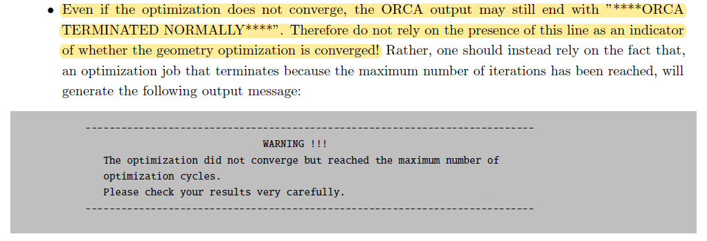 ORCA手册对几何优化不收敛的说明